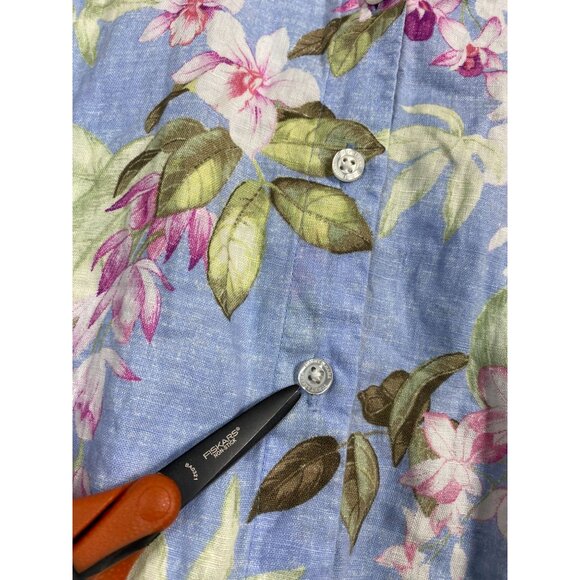 Tommy Bahama Floral Sleeveless Button Up Tank Top Sz Large Blue Pink Linen Blend - Picture 8 of 13